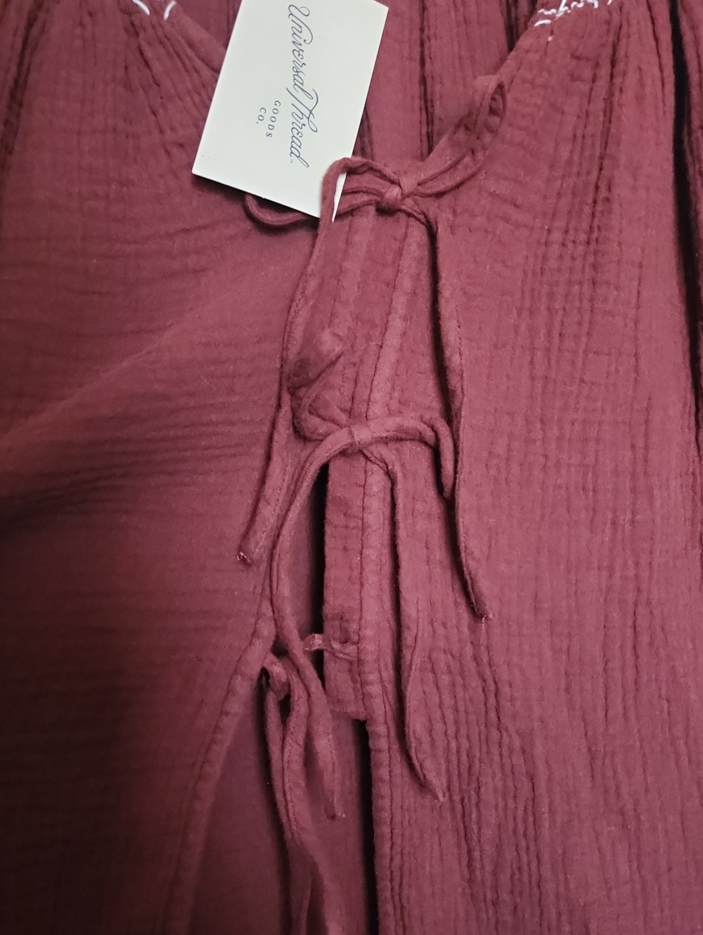 Universal Thread Cotton Gauze Blouse Brown Bishop Sleeve Tie Front Prarie XL - Picture 4 of 6